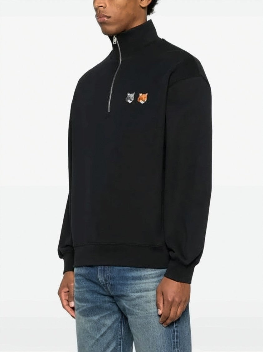 Maison Kitsuné Half-Zip Pullover Sweatshirt With Embroidered Fox Motifs