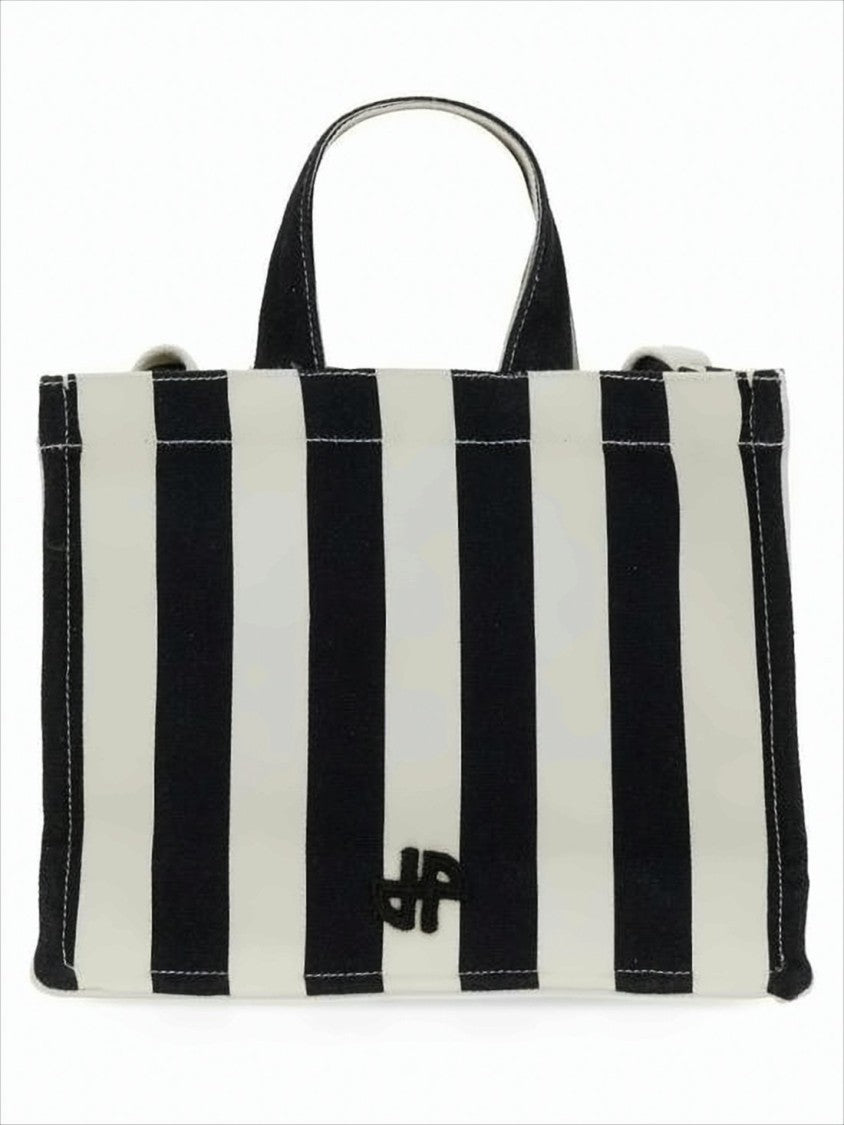 Patou Rectangular Black And White Striped Tote Bag