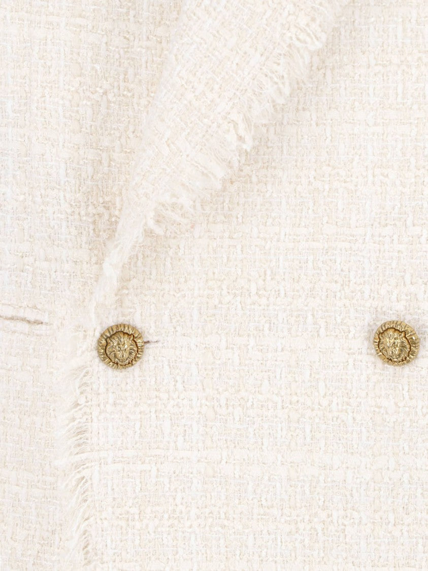 Balmain Cream Double-Breasted Tweed Gold-Tone Blazer