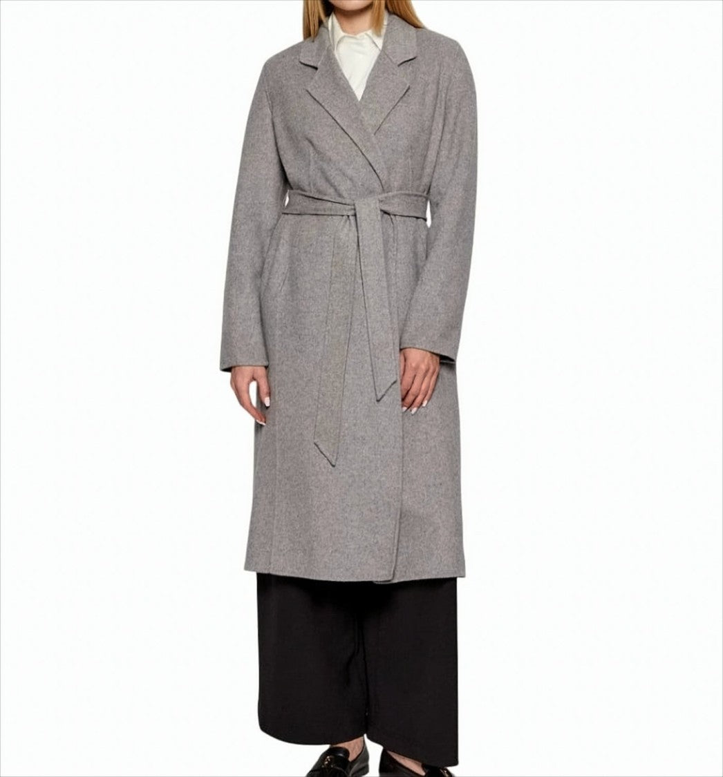 Boss Grey Wool Coat With Peak Lapels