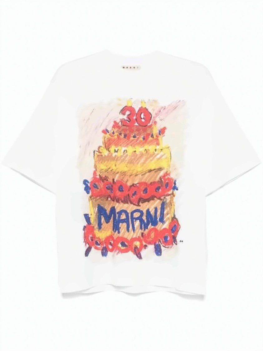 Marni Artistic Multicolor Cake Print Short-Sleeve T-Shirt