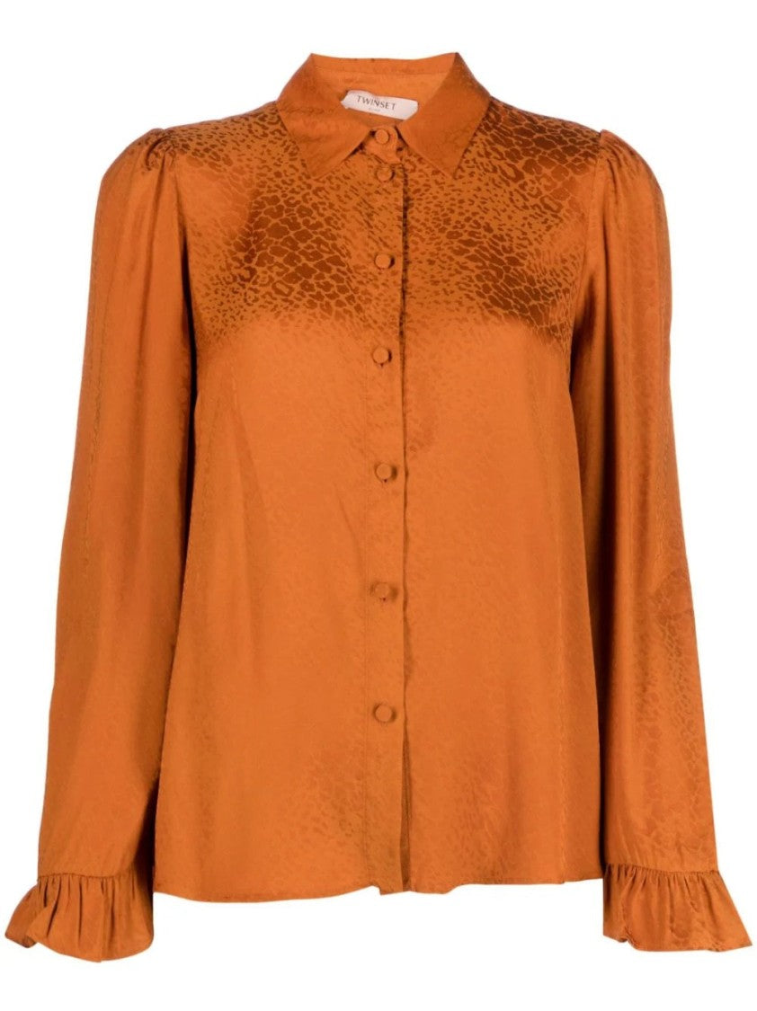 Twin-Set Lustrous Long Sleeve Shirt With Ruffled Cuffs
