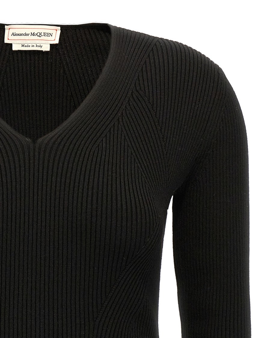 Mcqueen Fitted Ribbed Wool Sweater With Cut-Out Detail