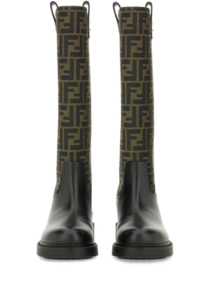 Fendi Tall Boots With Signature Monogram Pattern And Branded Detailing