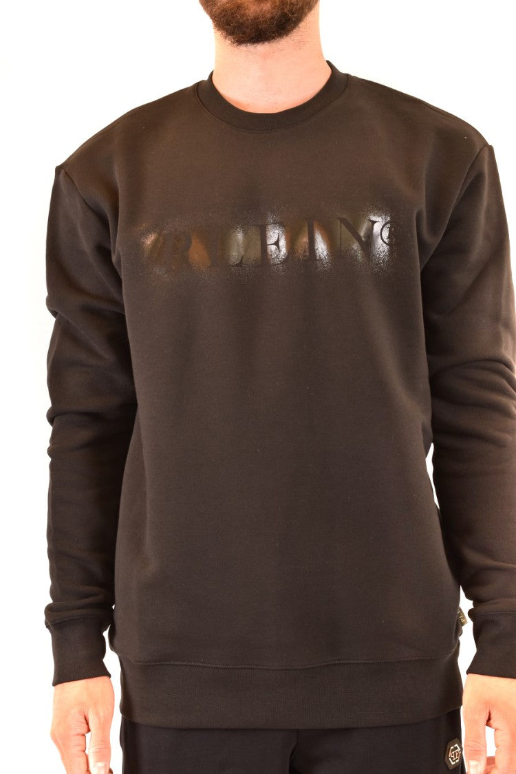 Philipp Plein Glossy Embossed Black Sweatshirt With Crew Neck
