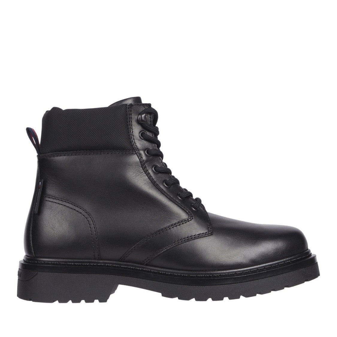 Tommy Jeans Black Lace-Up Padded Collar Leather Boots
