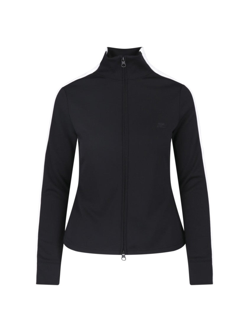 Courrèges Black High Collar Zip Fabric Sweatshirt