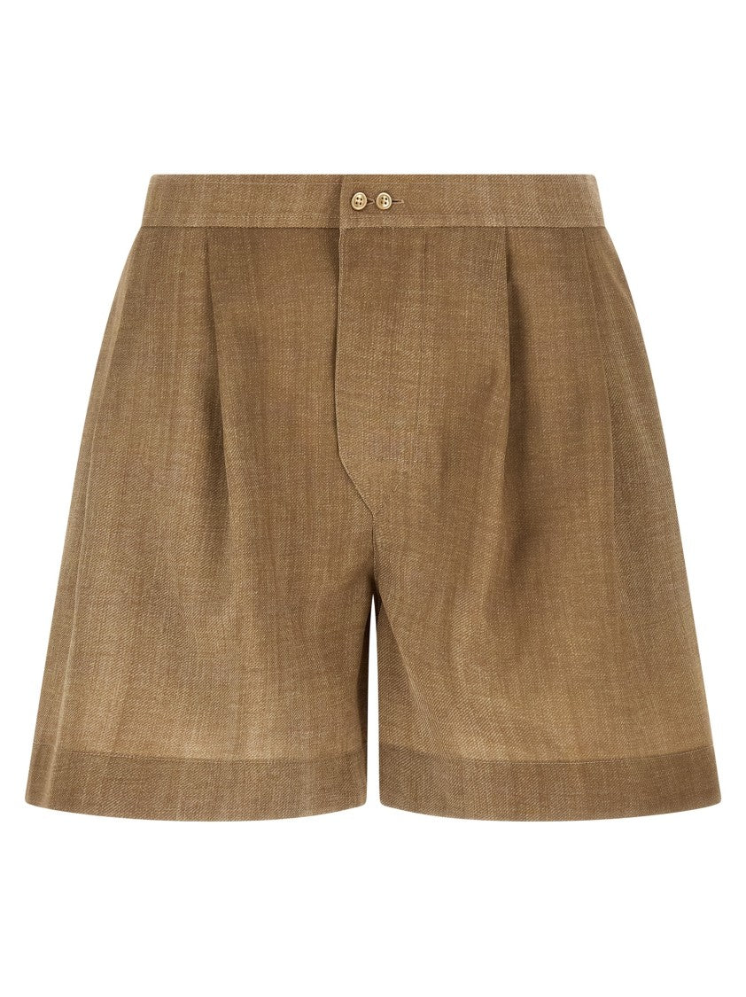 Ermanno Scervino Sand Denim Print Marocain Shorts With Double Front Pincer Design