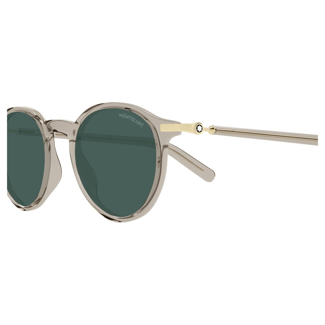 Montblanc Translucent Taupe Round Frame Sunglasses With Gold Accents