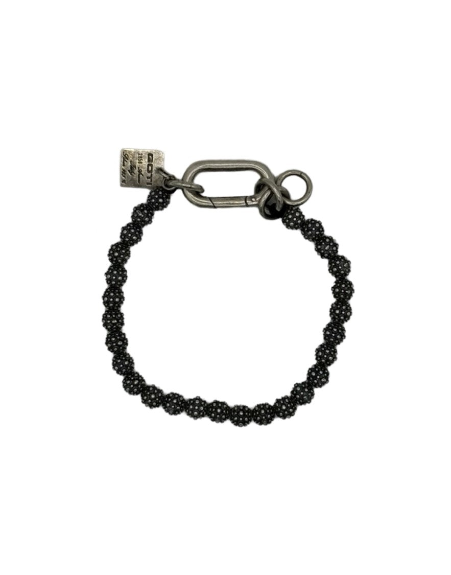 Goti Textured Silver And Leather Bracelet