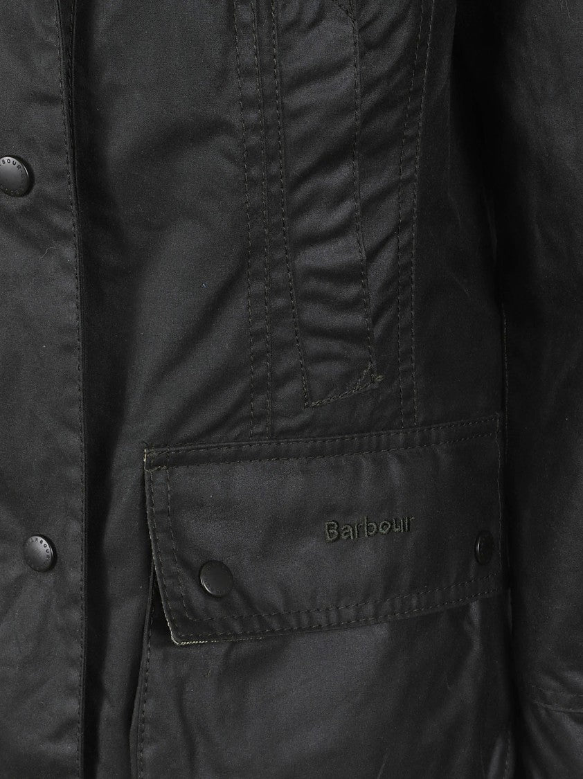 Barbour Waxed Cotton Jacket With Ribbed Collar