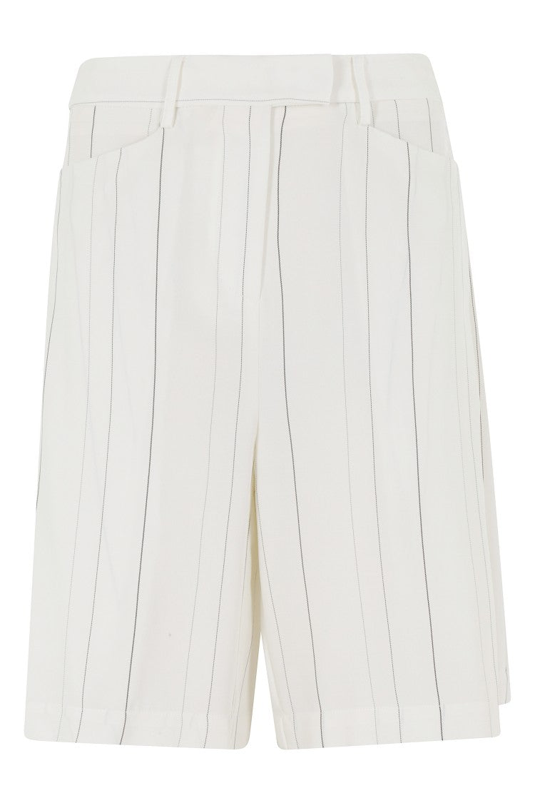 Semi Couture White Paloma Pinstriped Wool-Blend Viscose Shorts