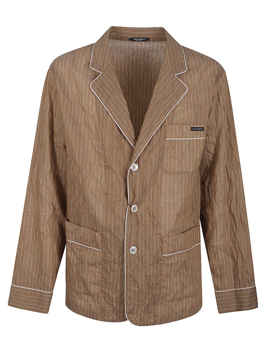 Dolce & Gabbana Brown Pinstriped Jacket With Classic Lapel
