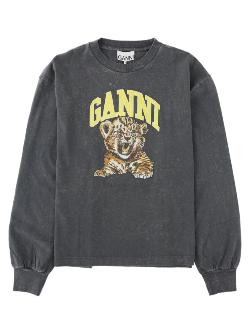 Ganni Grey Tiger Cub Printed Organic Cotton Sweatshirt