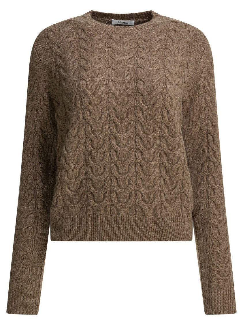 Max Mara Cable Knit Cashmere Sweater With Cropped Fit And Ribbed Details