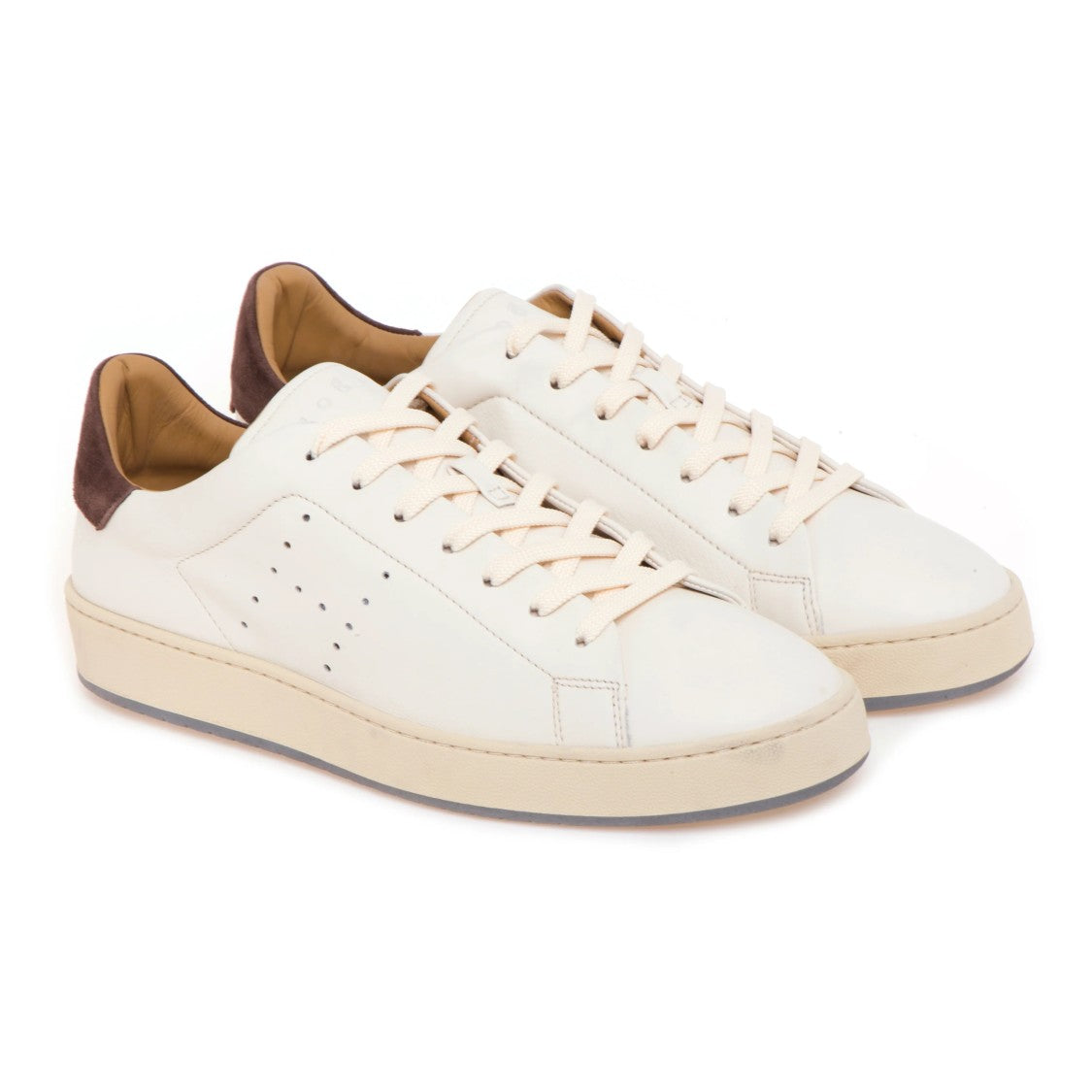 Hogan Off-White Leather Low-Top Sneakers With Suede Heel Tab