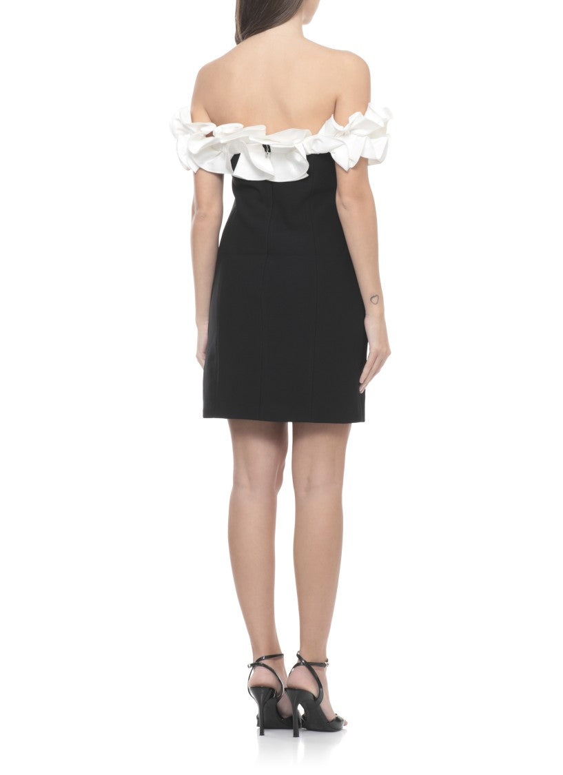 Rotate Mini Dress With Voluminous White Ruffle And Rear Zip Closure