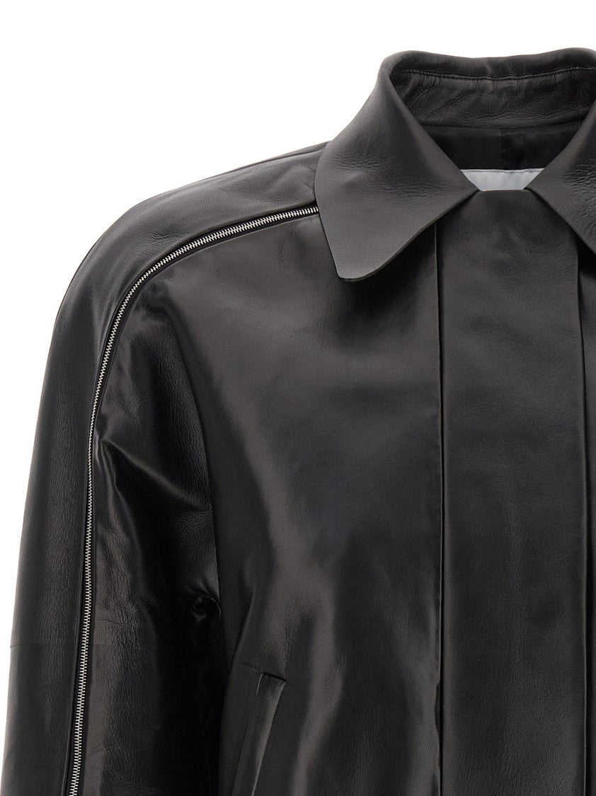 Ferragamo Cropped Leather Blouson With Zip Closure