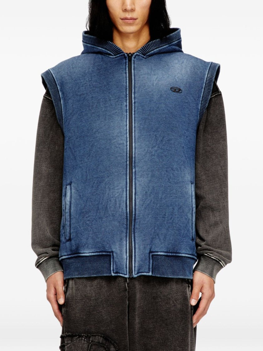 Diesel Faded Blue Sleeveless Full Zip Hoodie
