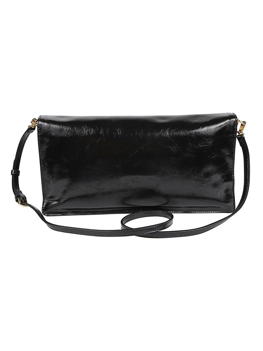 Patrizia Pepe Black Rectangular Calf Leather Bee Crossbody Bag