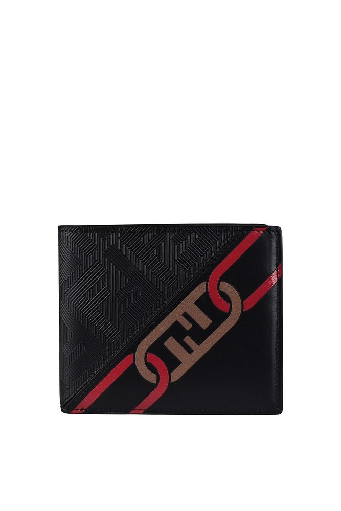 Fendi Embossed Leather Wallet With Red Chain Print