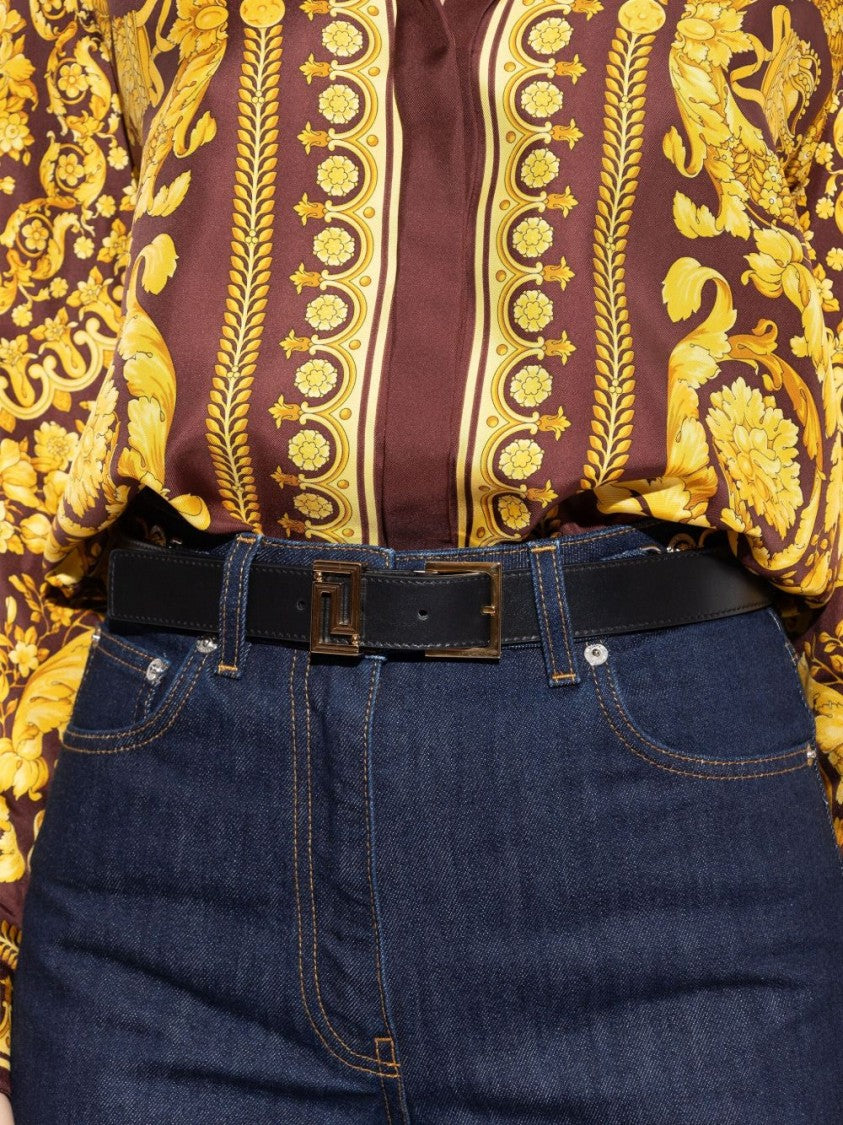 Versace Silk And Nylon Belt With Geometric Gold-Tone Buckle