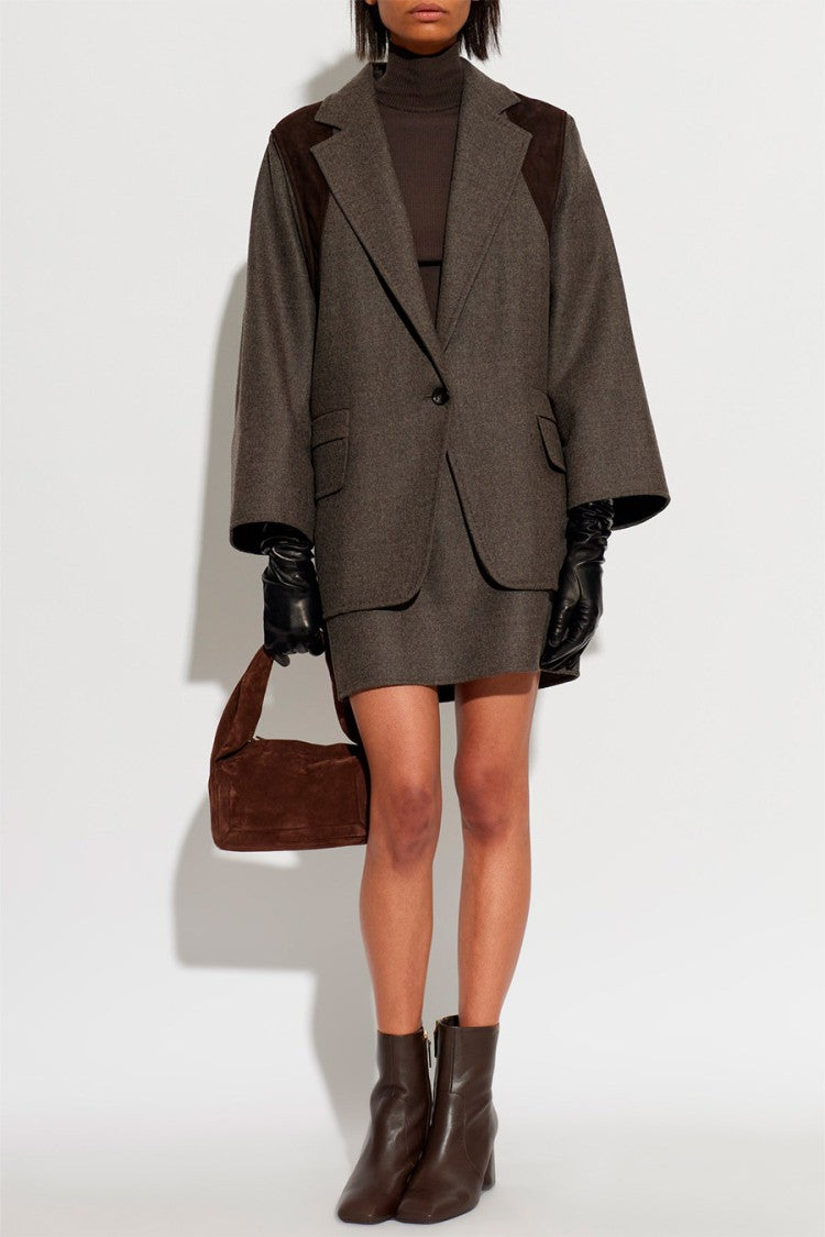 Max Mara Taupe Mxsfenice Contrast-Shoulder Virgin Wool Blazer