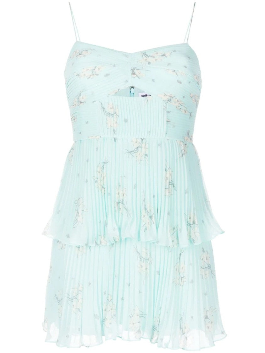 Self-Portrait Blue Floral Tiered Mini Dress