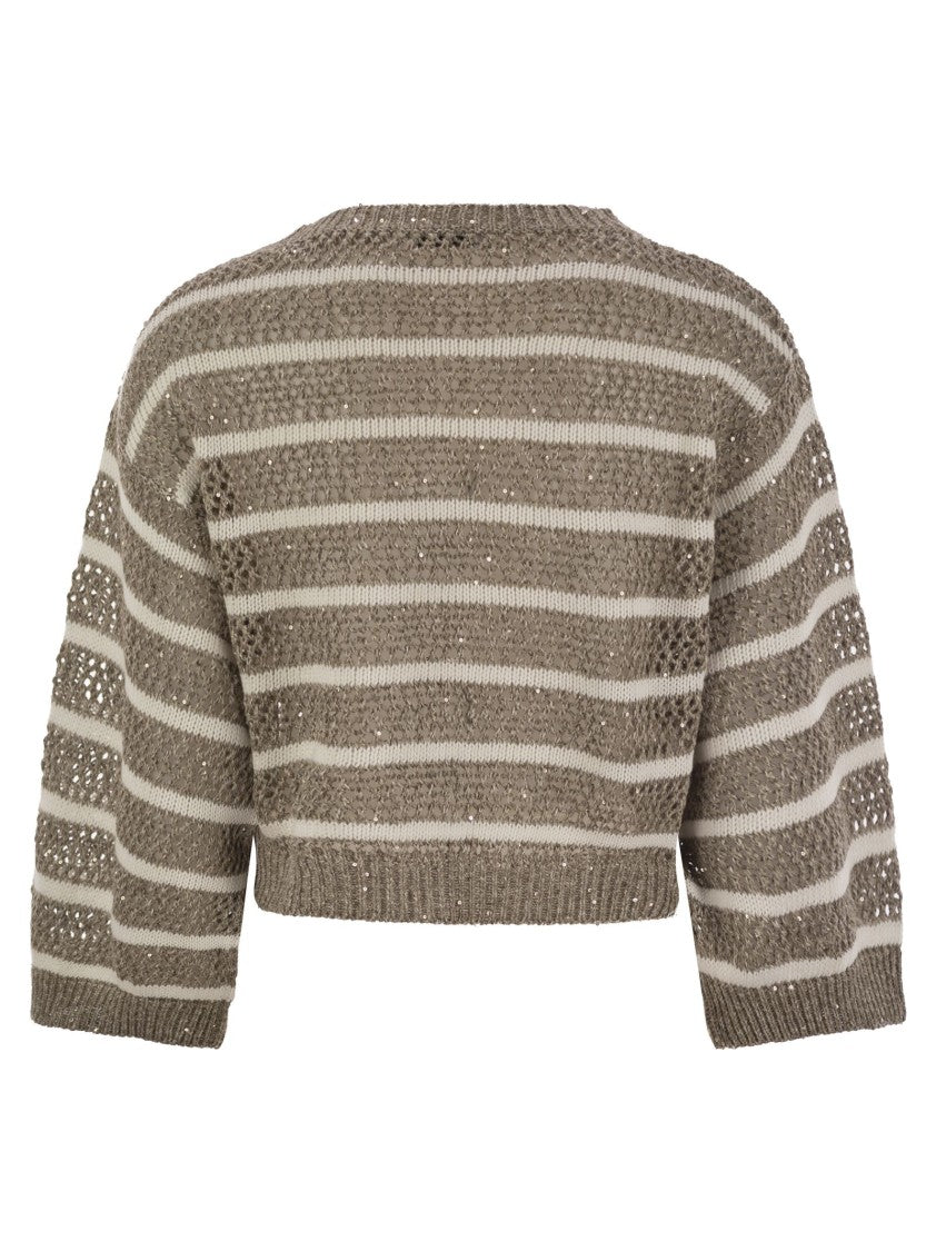 Brunello Cucinelli Dazzling Striped Net Linen Jersey