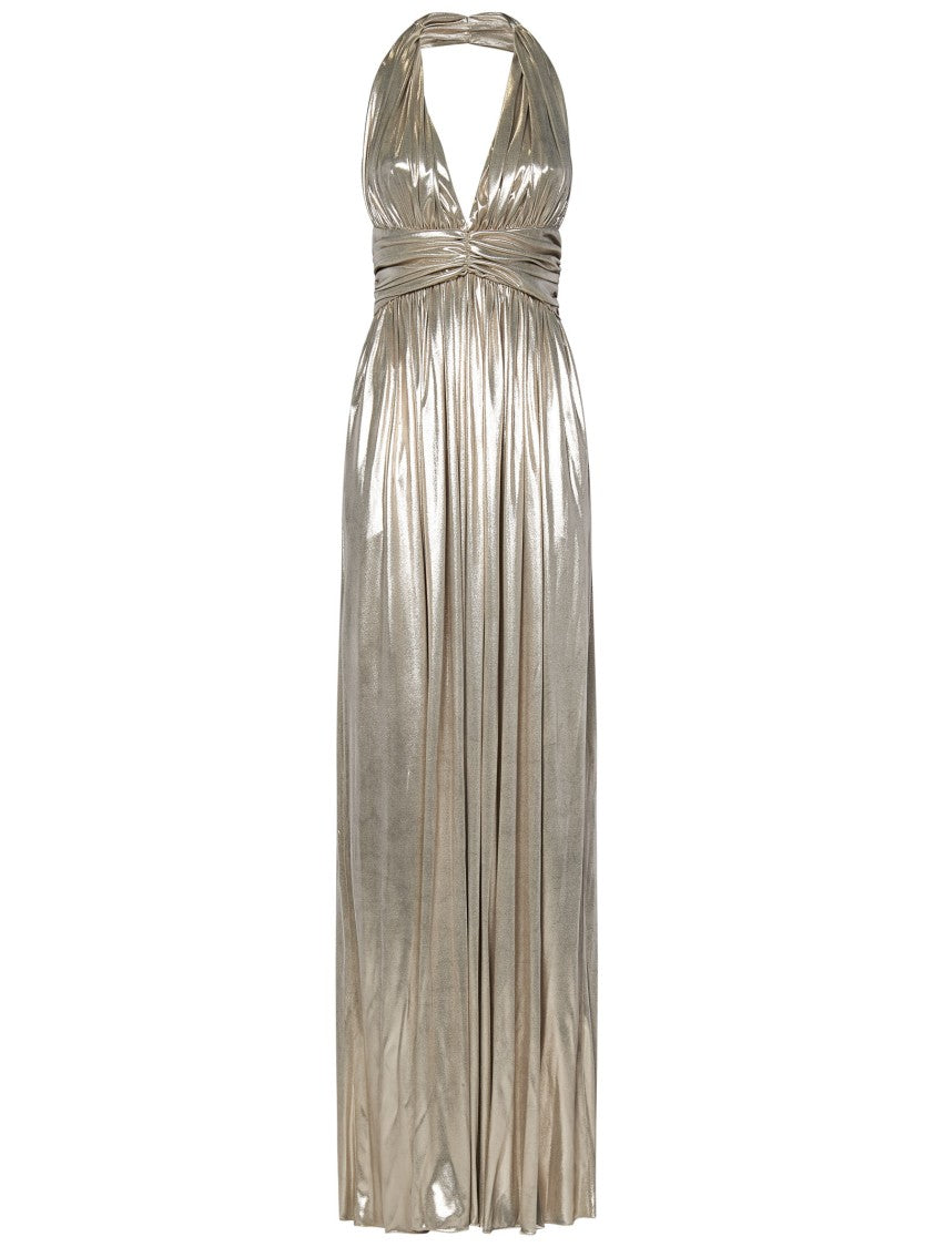 Giambattista Valli Golden Halterneck Jersey Dress With Open Back