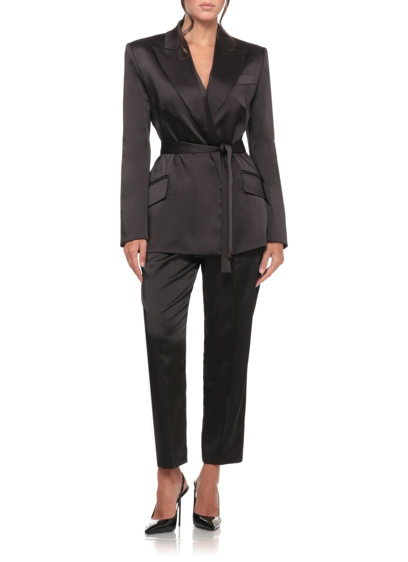 Elisabetta Franchi Silk-Effect Jacket With Lace Accents And Structured Lapels