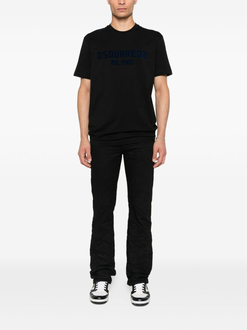 Dsquared2 Short-Sleeve Navy Black T-Shirt With Embossed Logo