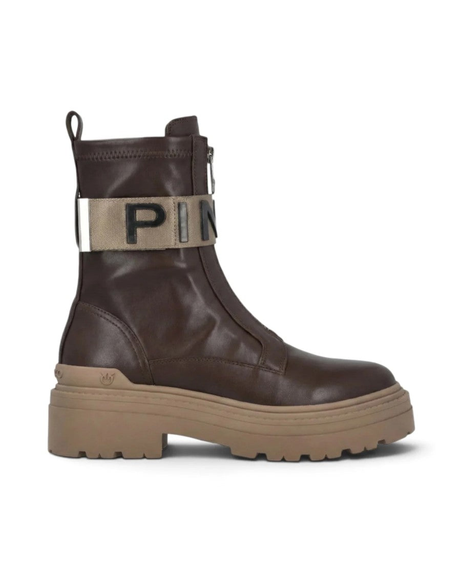 Pinko Chunky Leather Front Zip Platform Ankle Boots