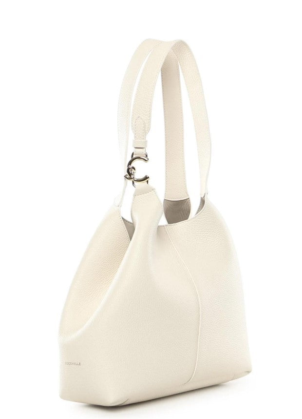 Coccinelle Soft White Leather Shoulder Bag With Magnetic Closure