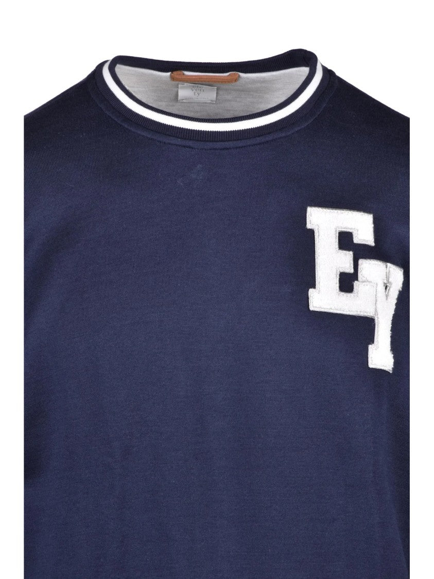 Eleventy Blue Cotton Polyamide Crewneck Sweatshirt