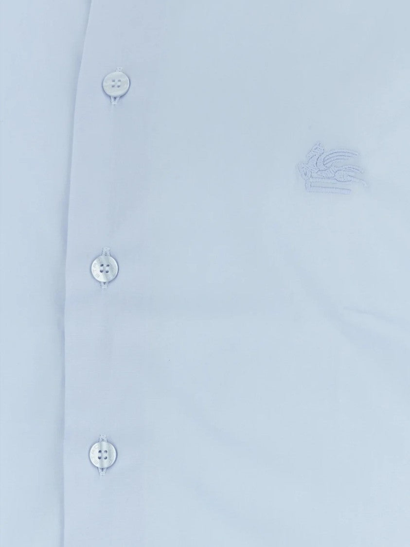 Etro Pastel Blue Stretch Cotton Poplin Shirt With Tonal Embroidery