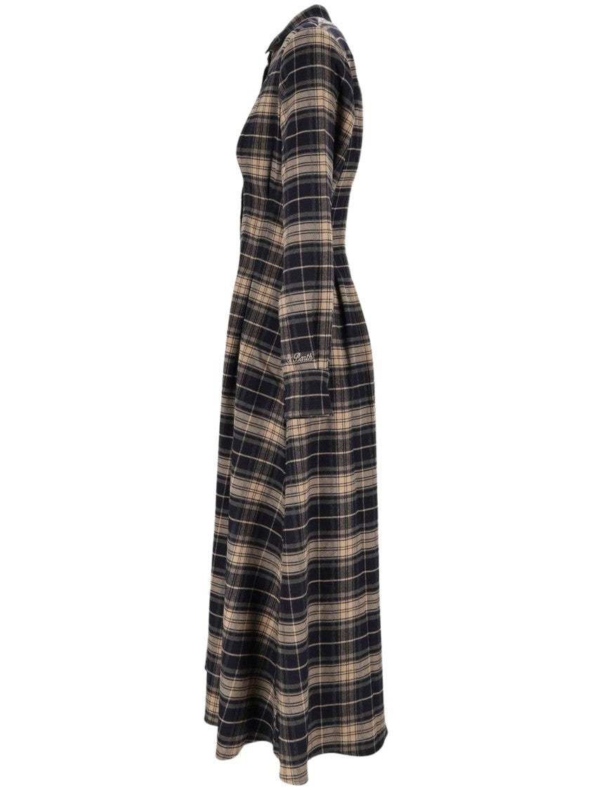 Mc2 Saint Barth Checked Midi Dress With Fitted Waist And Button-Down Front