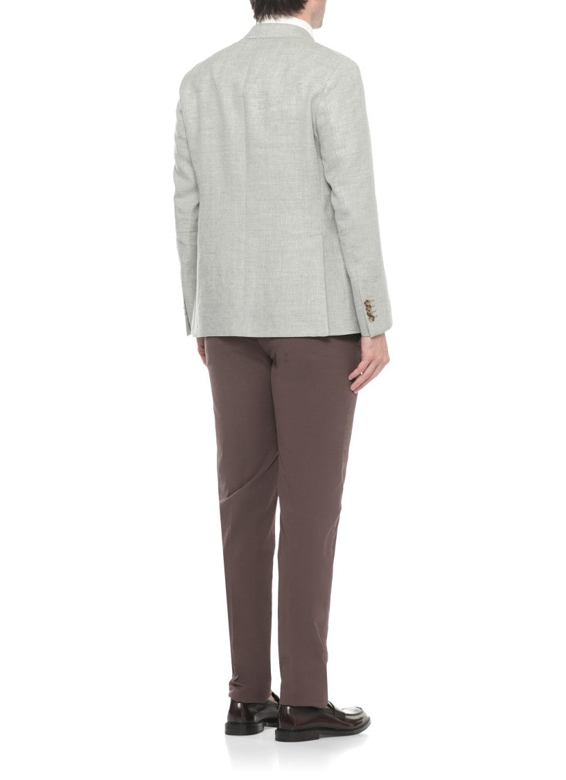 La Torre Red Green Herringbone Pattern Linen-Wool Blazer