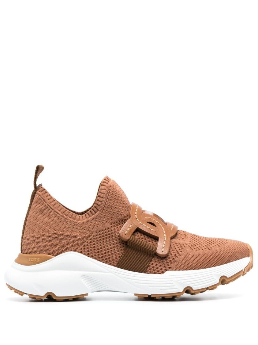 Tod's Brown Knitted Slip-On Sneakers With Chain-Link Detailing