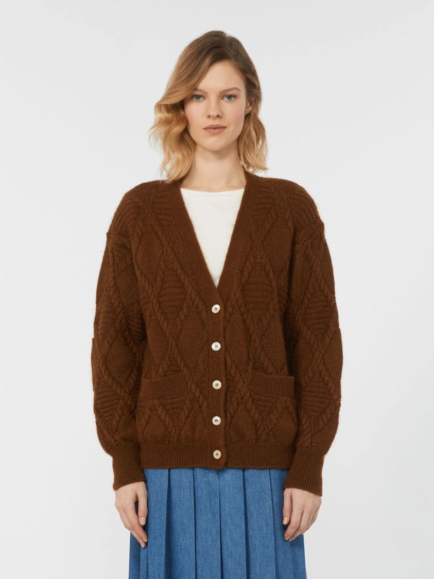 Max Mara Textured Brown Knit Bolero With Button-Down Front