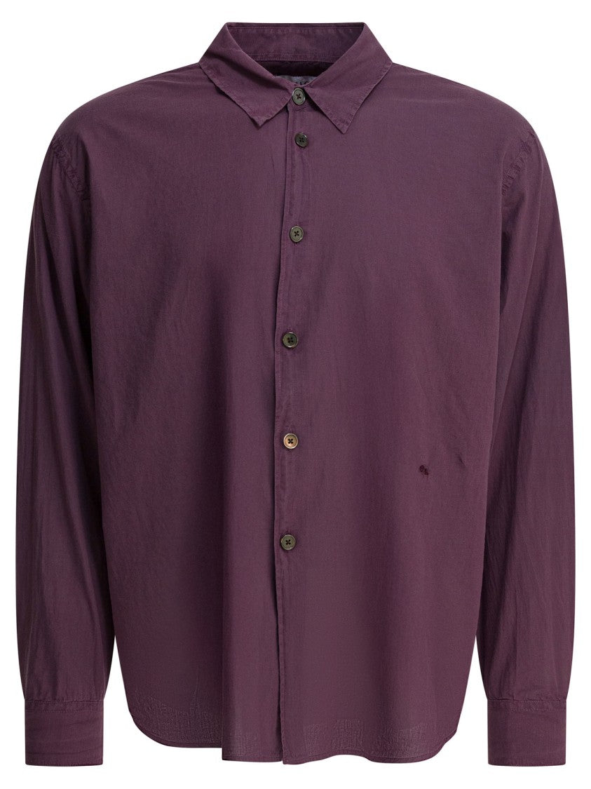 Our Legacy Burgundy Cotton Shirt With Minimalist Aesthetic
