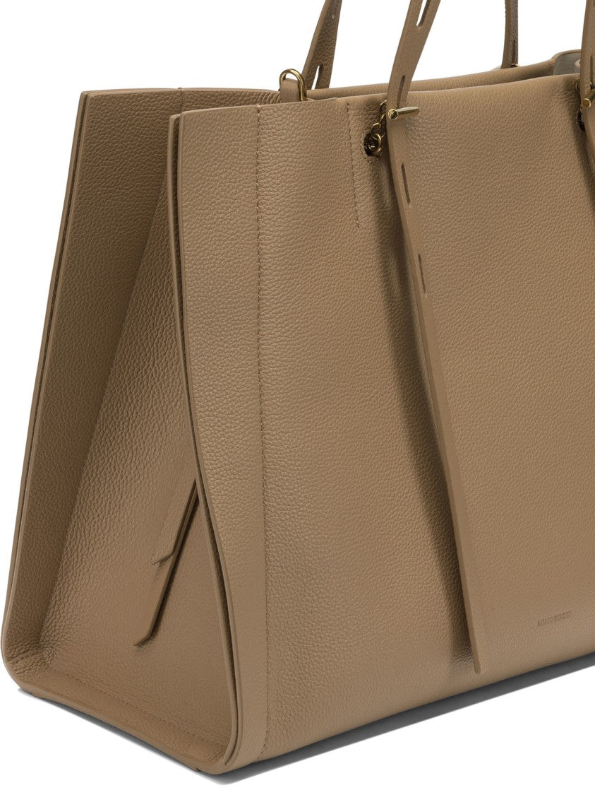 Minobossi Textured Leather Shoulder Bag With Gold-Tone Hardware