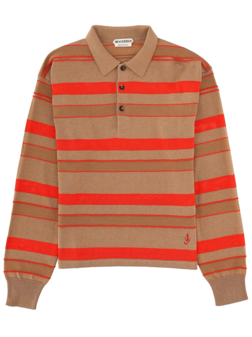 J. W. Anderson Striped Long-Sleeve Polo Shirt With Classic Collar And Ribbed Cuffs