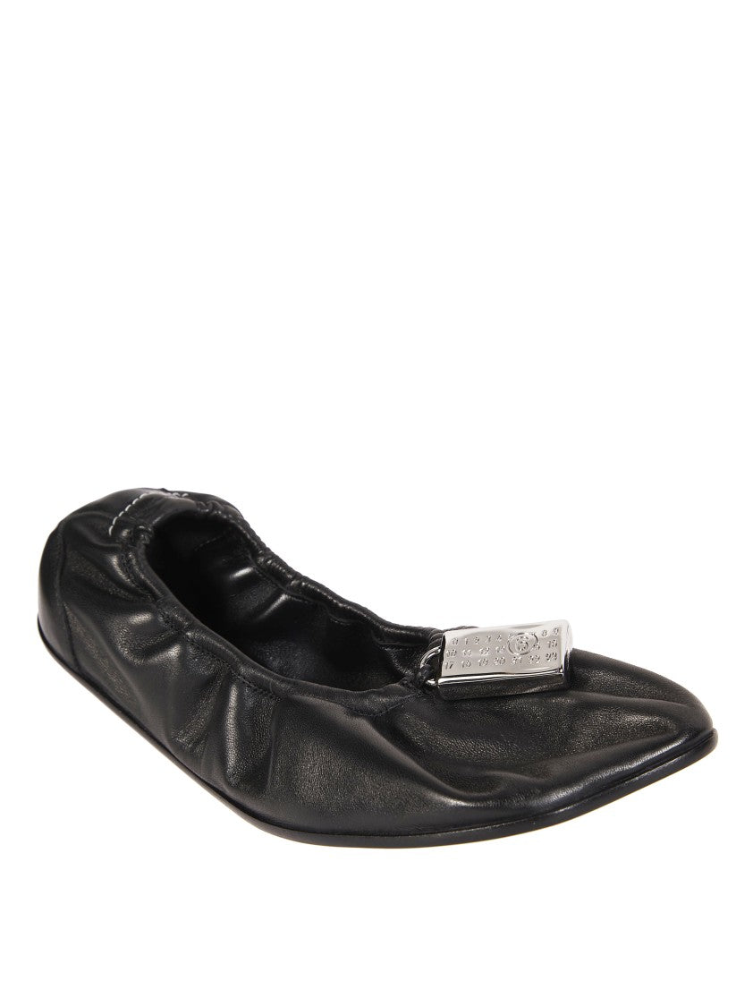 Mm6 By Maison Margiela Black Gathered Silver Rectangular Ballet Flats