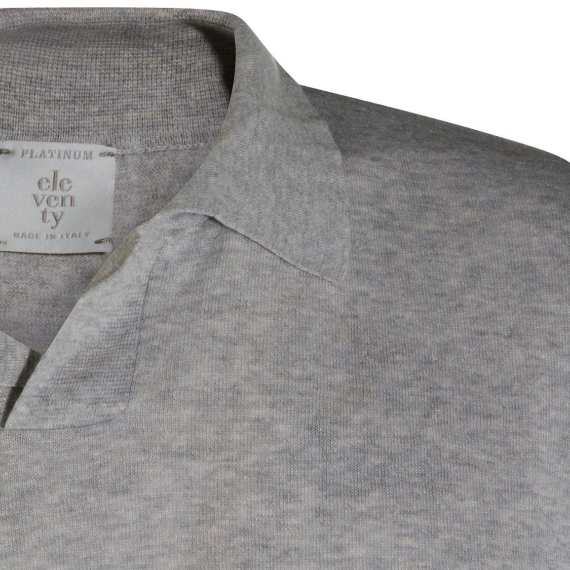 Eleventy Heathered Grey Knit Polo Shirt With Classic Collar And Fitted Finish