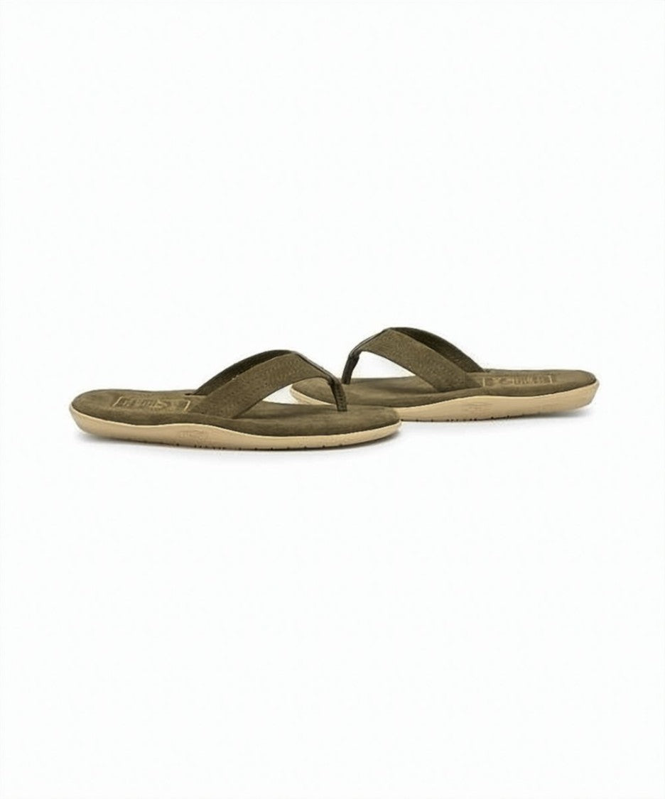 Island Slipper Muted Olive Green Suede Thong Sandals With Rubber Outsole