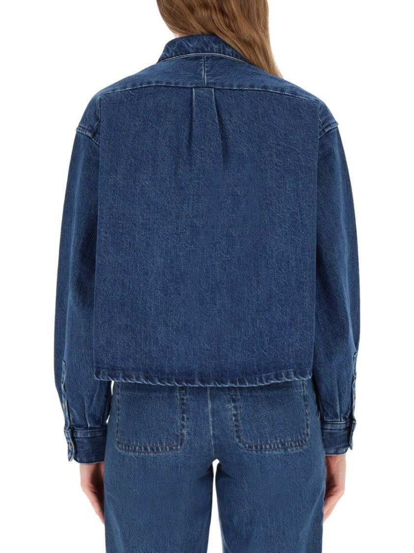 A.P.C. Cropped Denim Shirt With Classic Collar