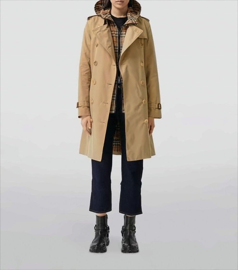 Burberry Double-Breasted Trench Coat With Distinctive Check Hood