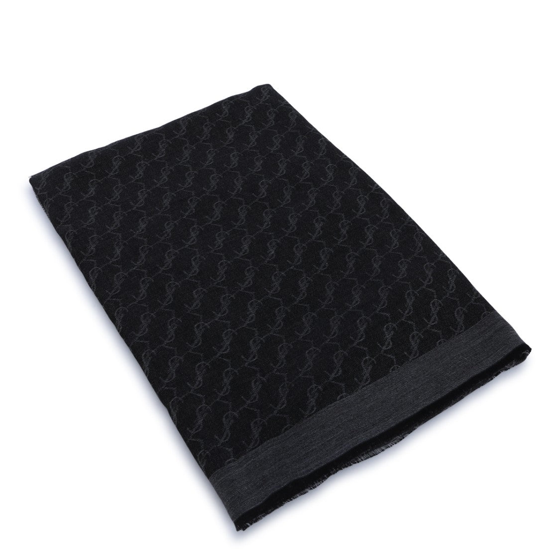 Saint Laurent Black Monogram Wool-Silk Scarf