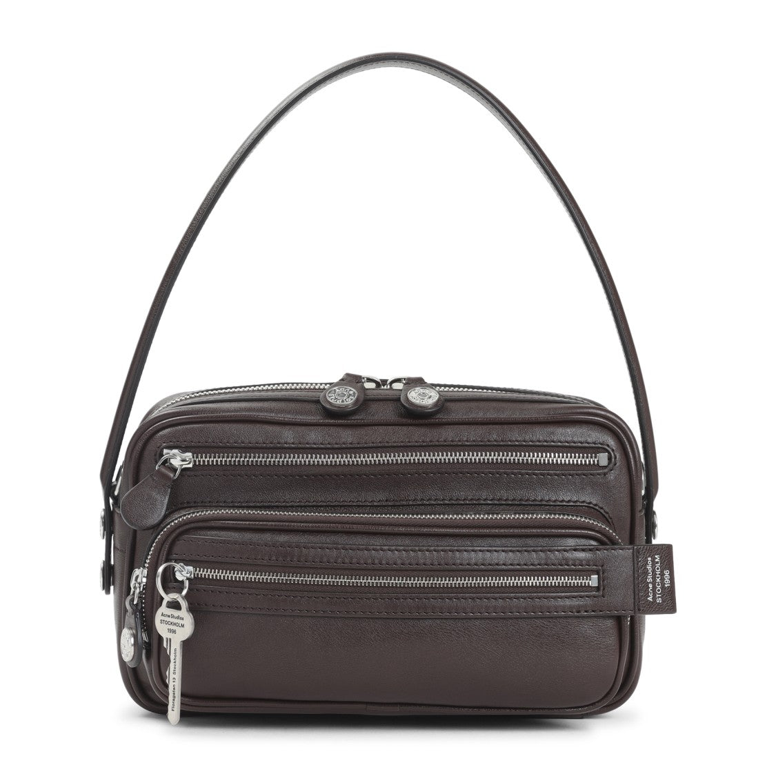 Acne Studios Compact Brown Leather Shoulder Bag With Zippered Compartments